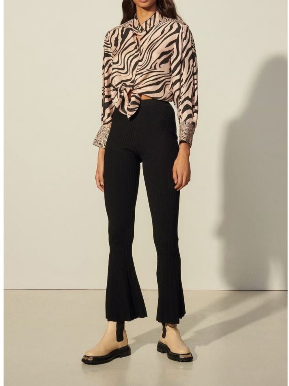 SANDRO Knitted Ribbed Flared Trousers Black XS $225